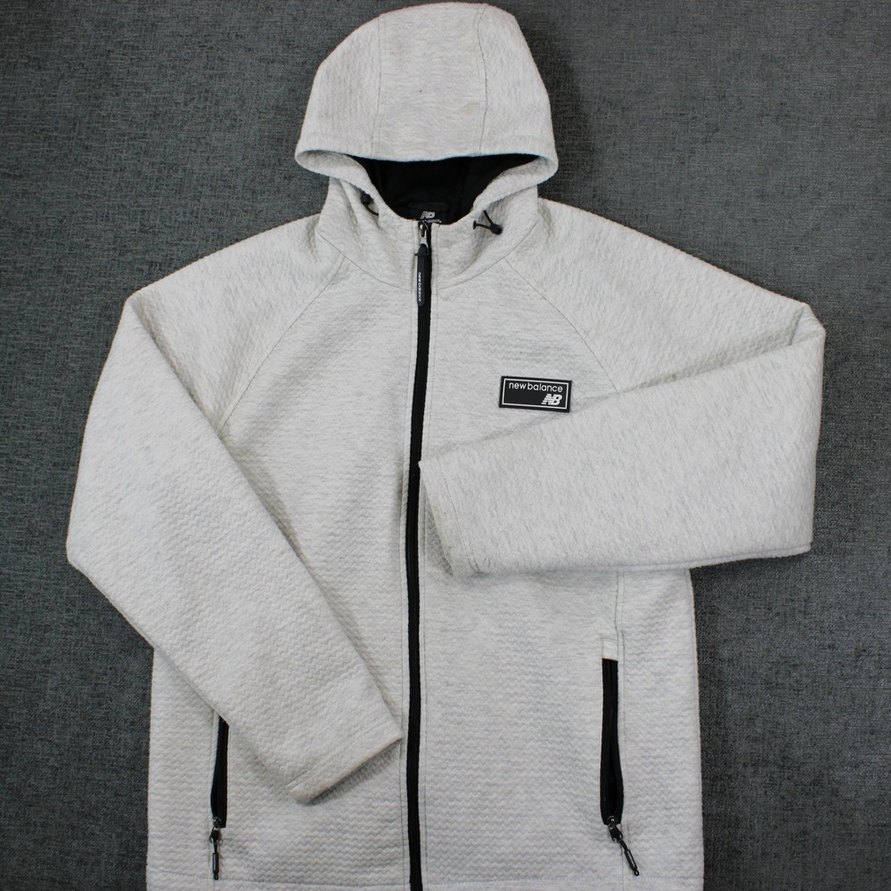 New Balance Mens Full Zip Textured Hoodie Gray Heather Athletic Jacket Size M